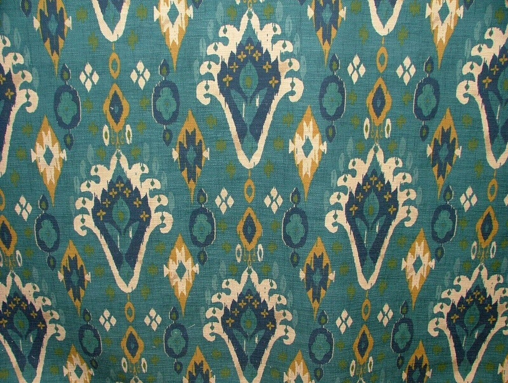 iLiv Boho Teal Ikat Linen Blend Cotton Curtain Upholstery Cushion Fabric