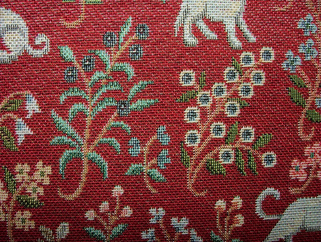Jacobean Garden Animals Red Tapestry Fabric Curtain Upholstery Cushion Blind Use