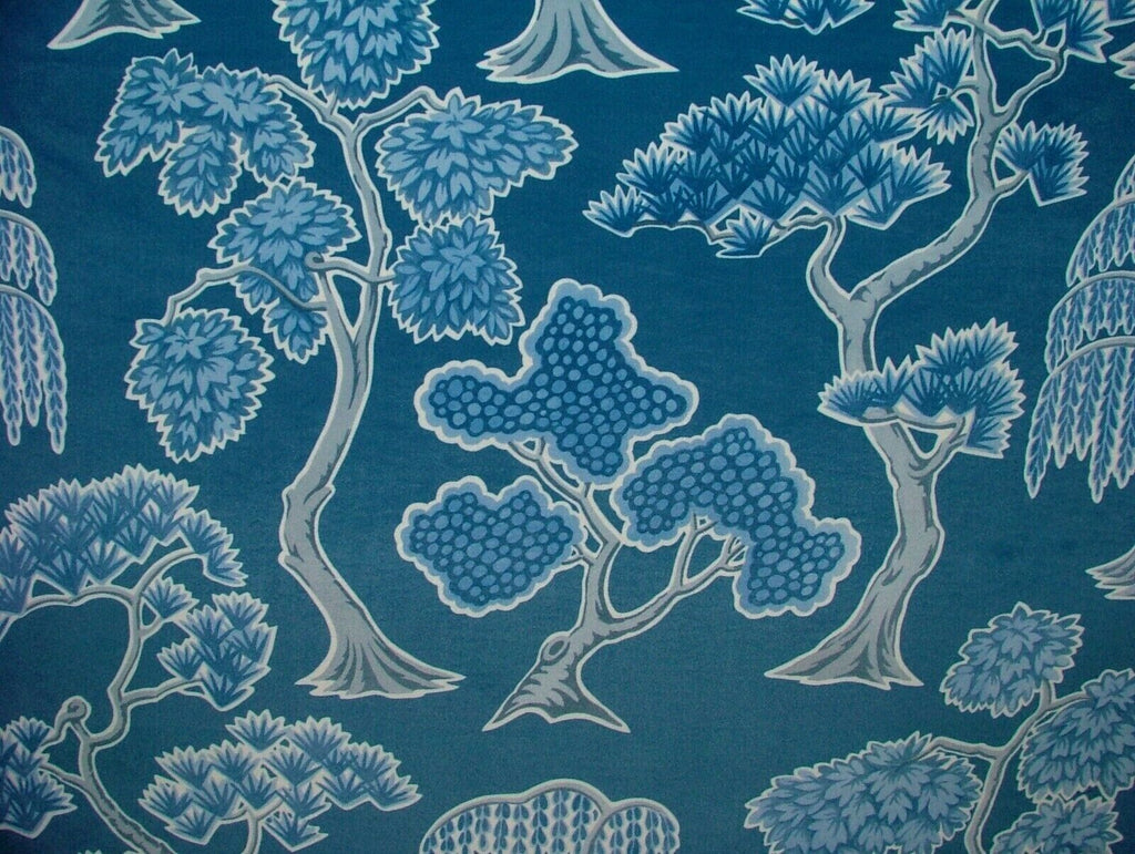 Japanese Japonica Oriental Tree Blue Velvet Fabric Curtain Upholstery Cushion