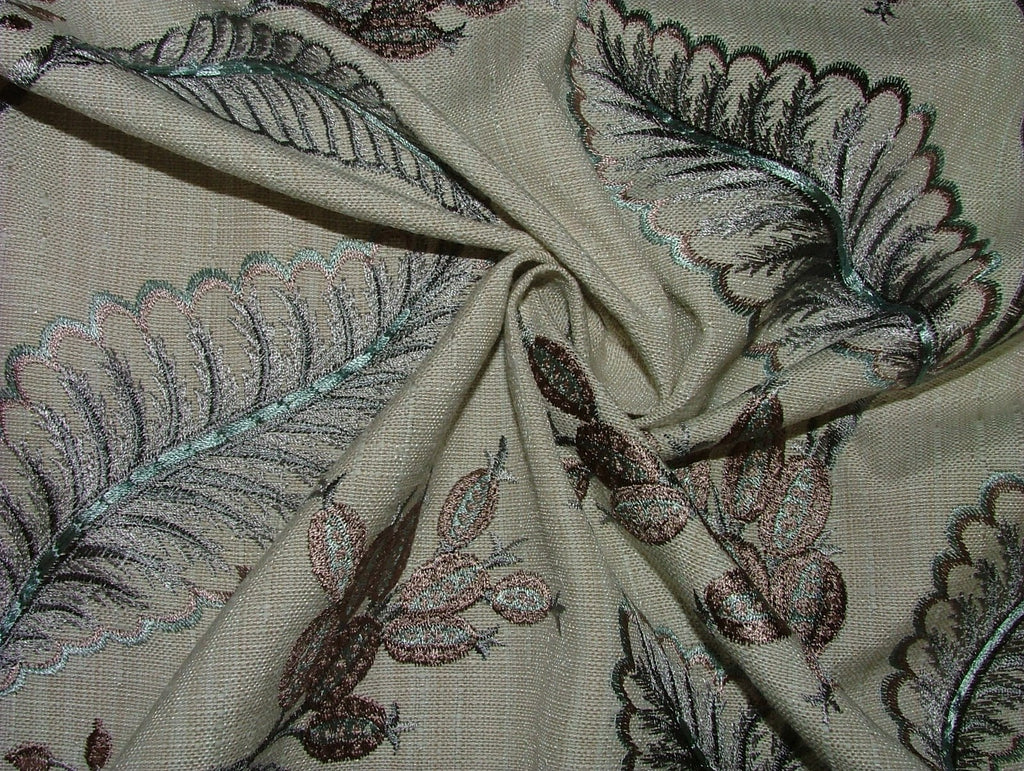 Embroidered Curtain Upholstery Fabric 11 Metres Berryvine Dove Grey RRP £550.0015