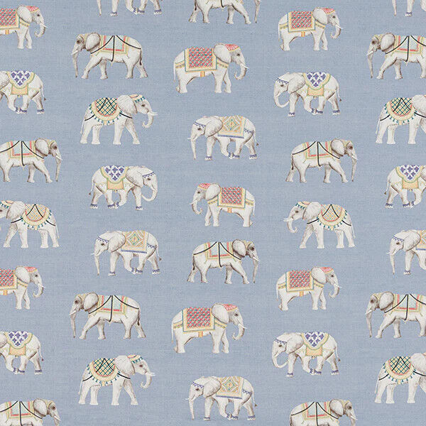 Jaipur Indian Elephant Blue 100% Cotton Curtain Upholstery Cushion Blind Fabric