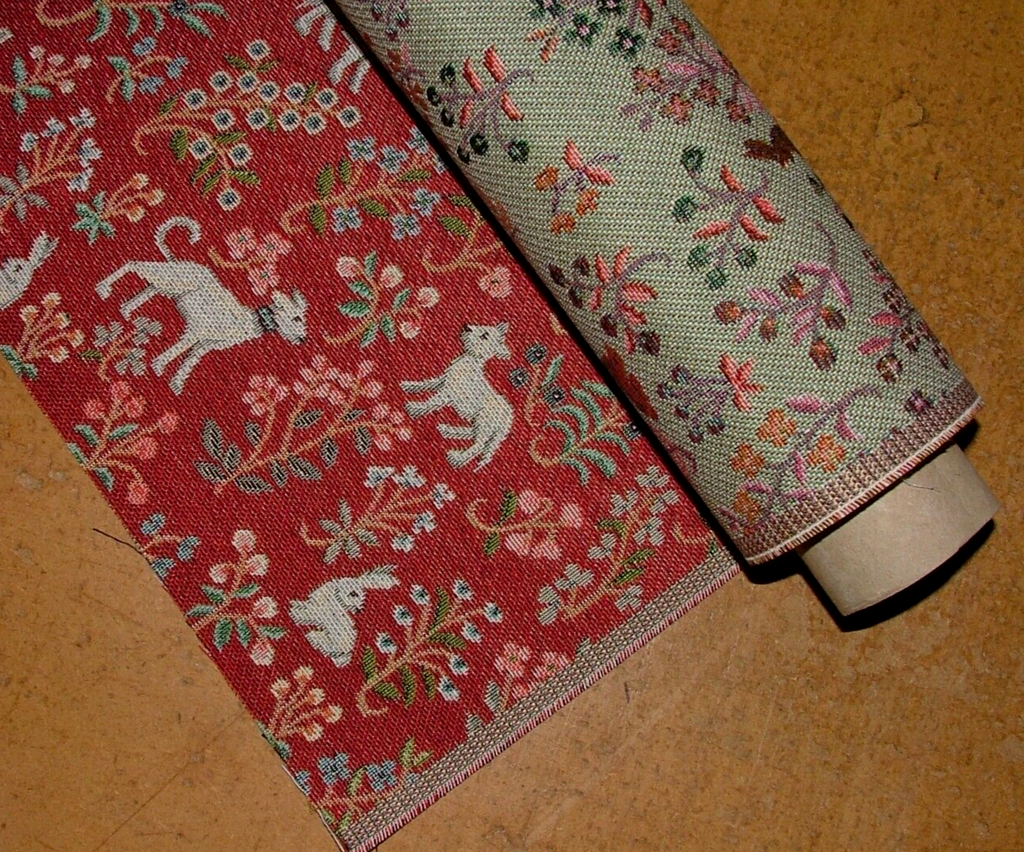 Jacobean Garden Animals Red Tapestry Fabric Curtain Upholstery Cushion Blind Use