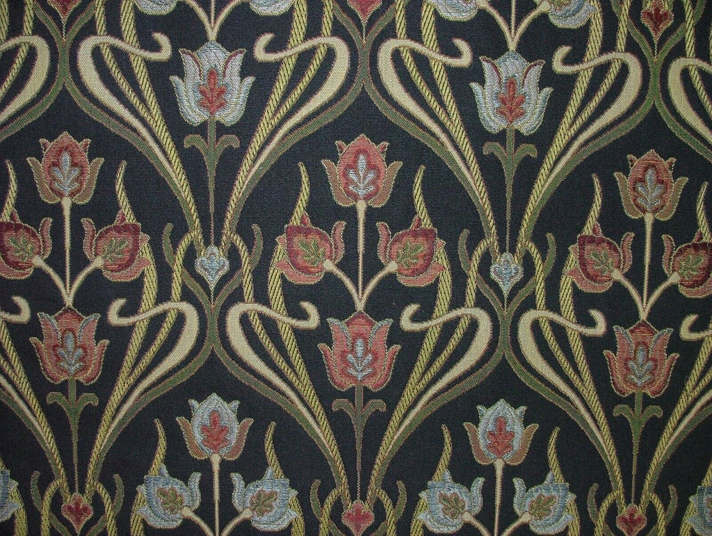 Art Nouveau Pugin Navy Woven Jacquard Curtain Upholstery Cushion Blind Fabric