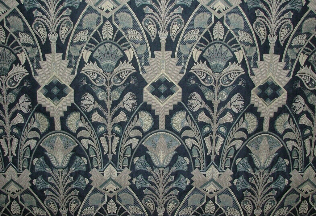 Art Deco Madison Sapphire Blue Thick Jacquard Curtain Upholstery Cushion Fabric