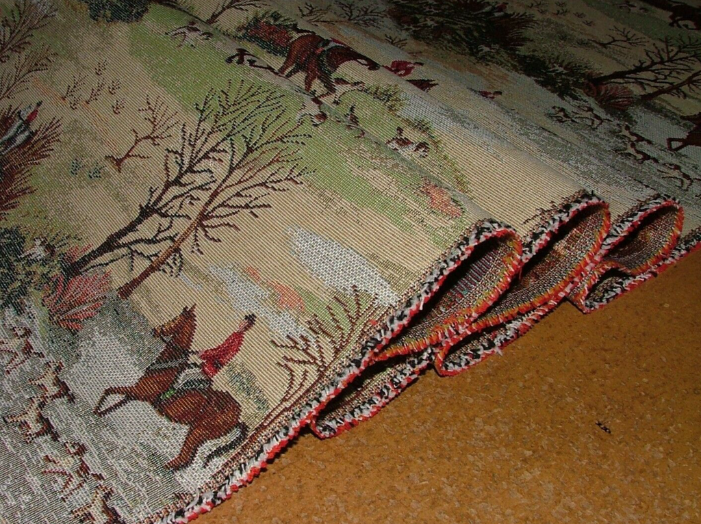 Horse And Hounds Hunting Tapestry Fabric Curtain Upholstery Cushion Blind Use