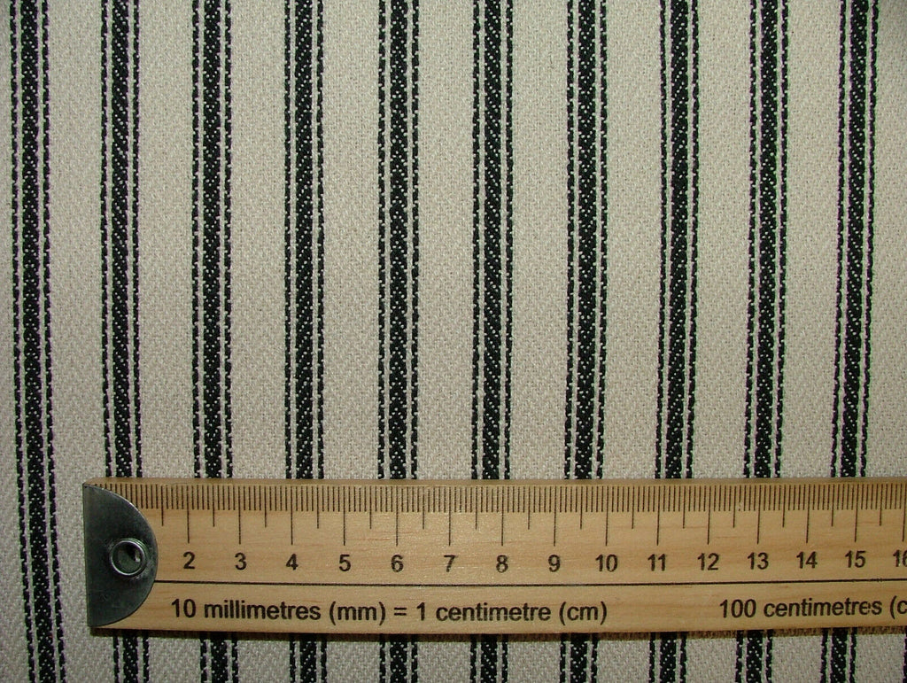 Harrogate Herringbone Black Natural Cotton Ticking Curtain Upholstery Fabric