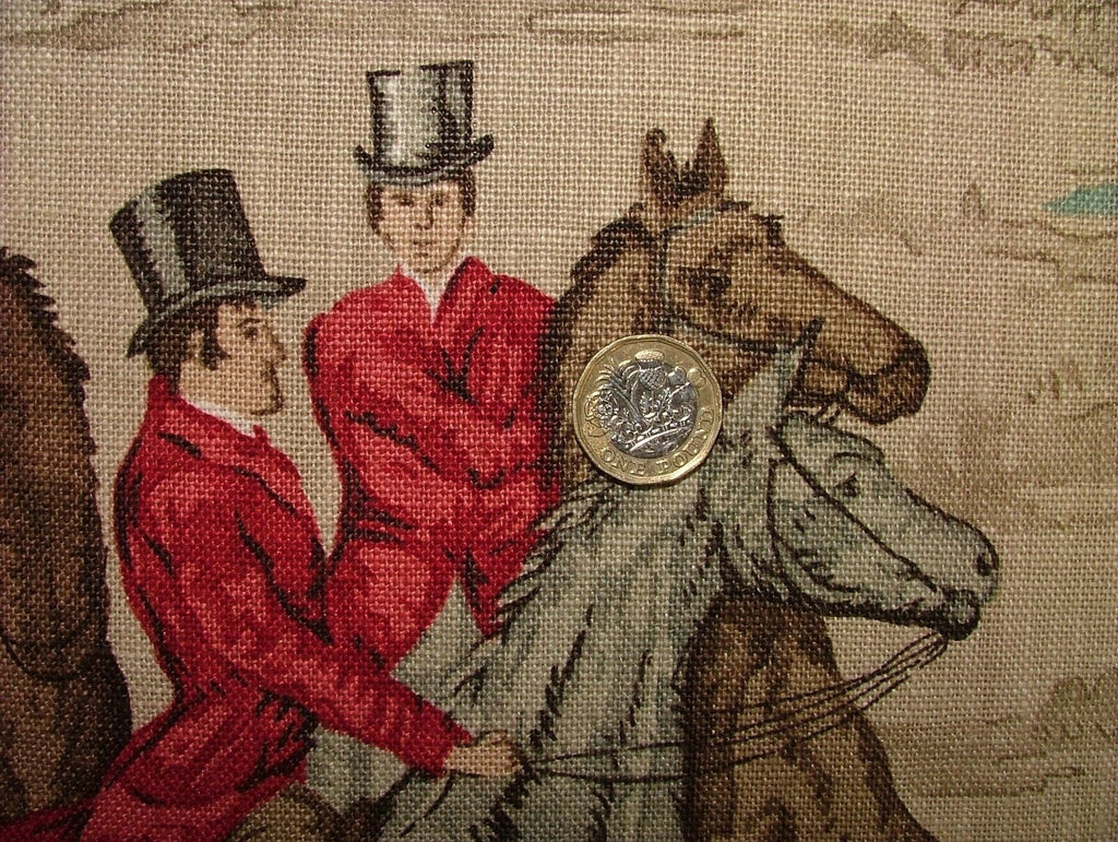 Sanderson Tally Ho Teal Ruby Hunting Horse Linen Fabric Curtain Upholstery Use