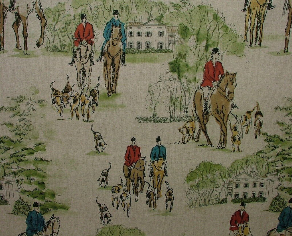 Horse And Hounds Hunting Velvet Fabric Curtain Upholstery Cushion Blinds