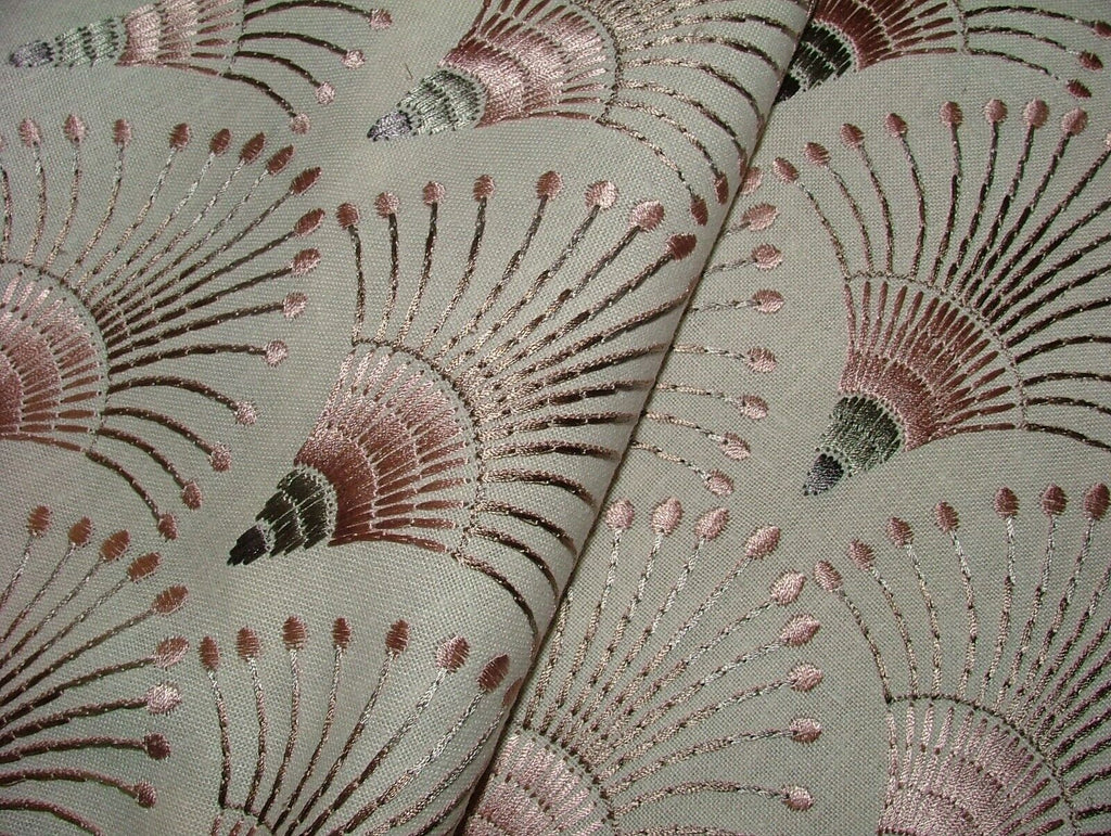 Embroidered Art Deco Fan Rose Pink Fabric Curtain Upholstery Cushion Blind Use