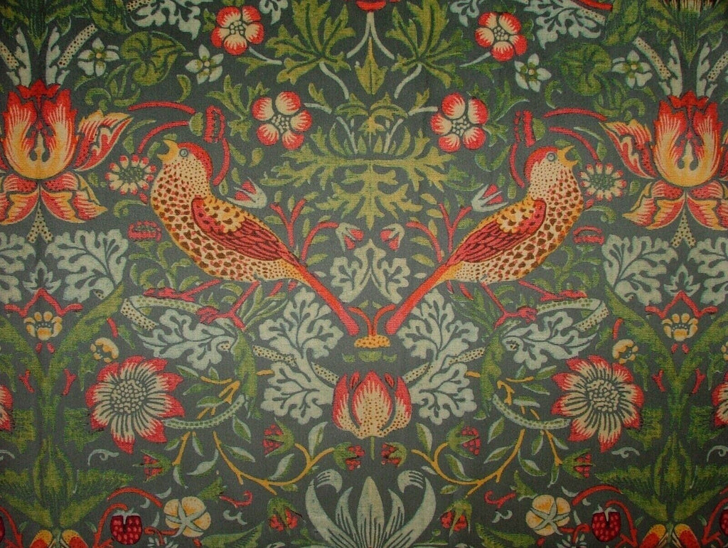 William Morris Strawberry Thief Grey Velvet Fabric Curtain Upholstery Cushion