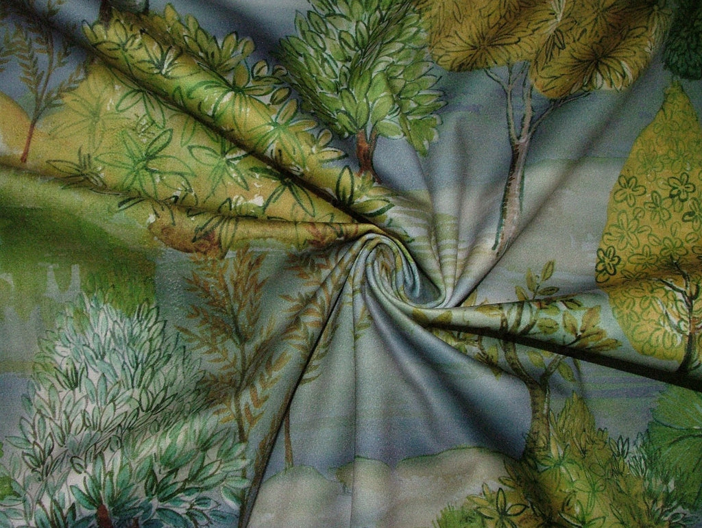 Velvet Cushion Upholstery Fabric - Meadow Trees  Blue Dawn 10 Metre Roll20