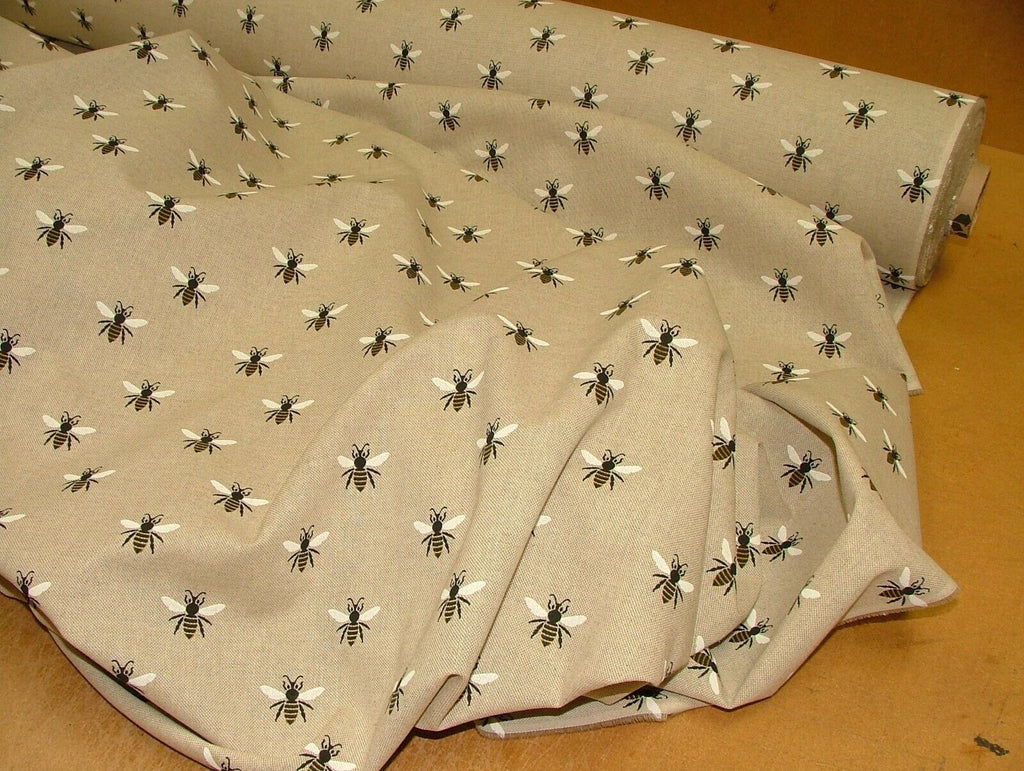 1.4m Honey Bees Linen Look Fabric Curtain Upholstery Cushions Roman Blind Craft3