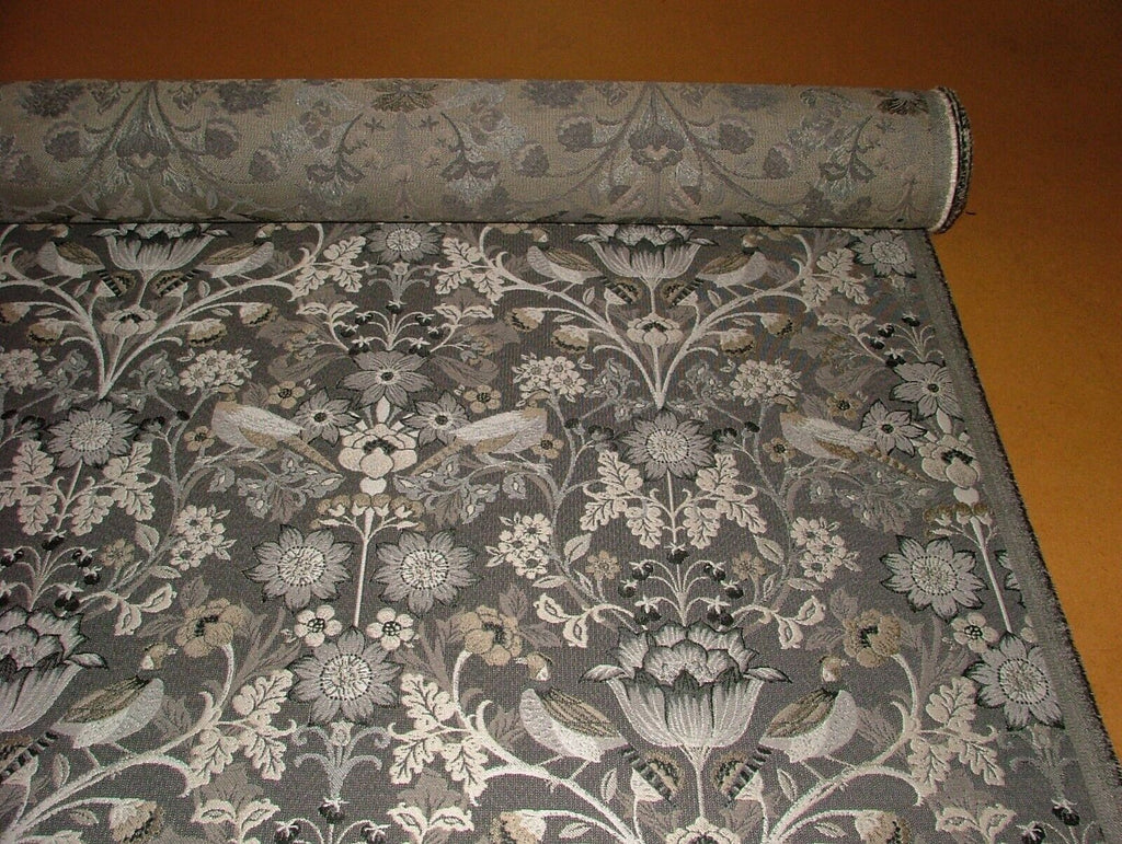 Morris Bird Charcoal Jacquard Fabric Ideal For Curtain Upholstery Cushion Throws