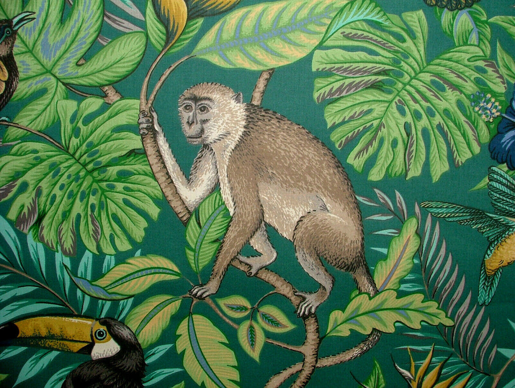 Lagoon Tropical Birds Monkey Cotton Fabric Curtain Upholstery Blind Cushion