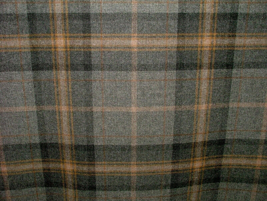 100% Shetland Wool Grey And Gold Tartan Check Upholstery Curtain Cushion Fabric