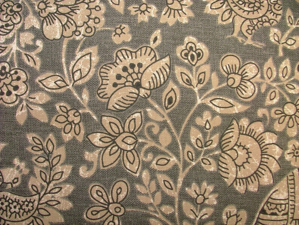 2 Metres Indian Elephant Charcoal Cotton Fabric Cushion Curtain Upholstery