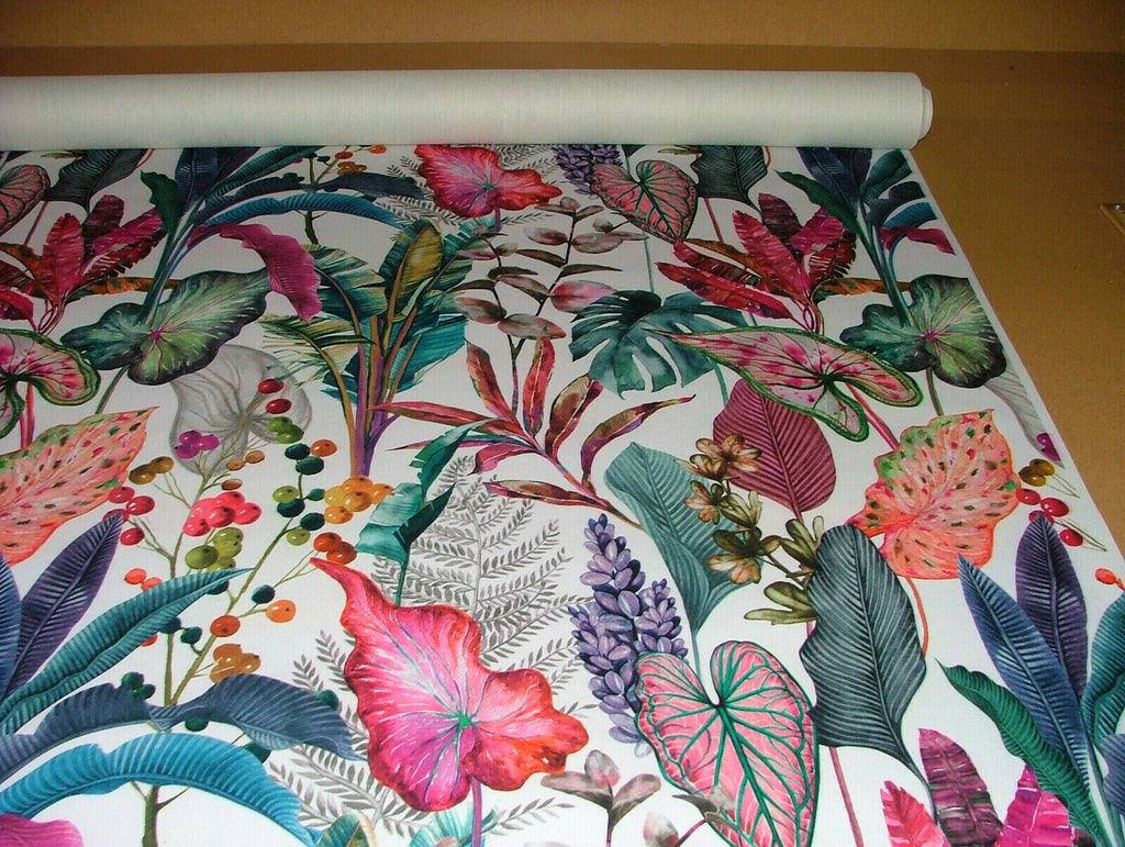 Ivory Tropical Palms Plants Botanical Velvet Fabric Curtain Upholstery Cushion