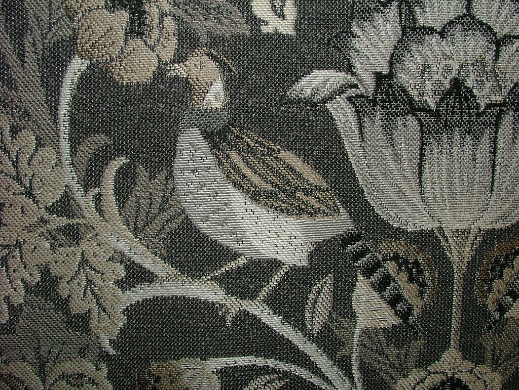 Morris Bird Charcoal Jacquard Fabric Ideal For Curtain Upholstery Cushion Throws