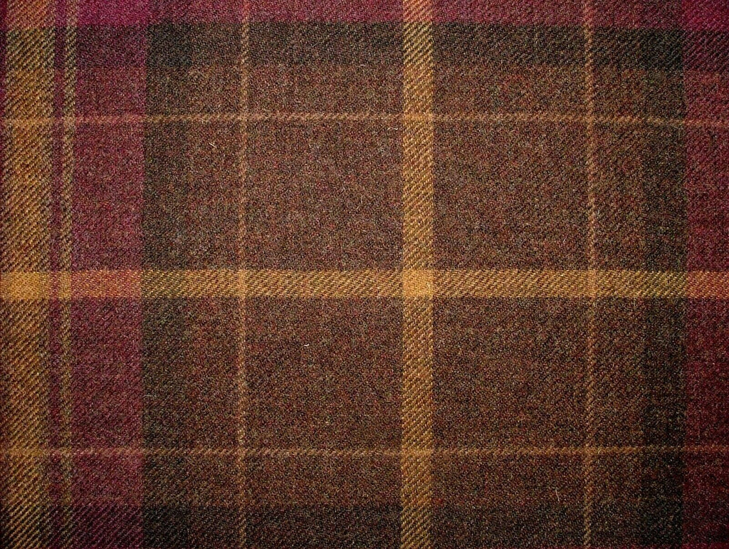 100% Shetland Wool Heather Brindle Gold Tartan Upholstery Curtain Cushion Fabric