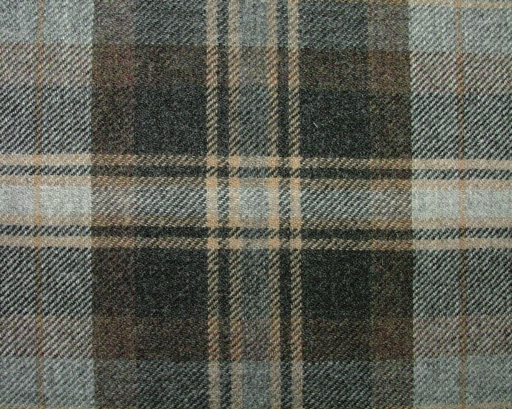 100% Shetland Wool Grey Black Brown Tartan Upholstery Curtain Cushion Fabric