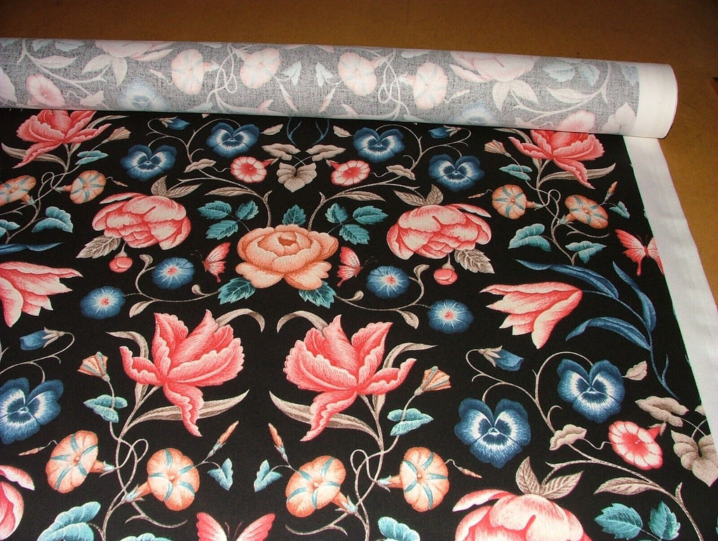 7.5 Metres iLiv Fontaine Onyx Floral Cotton Fabric Cushion Curtain Upholstery