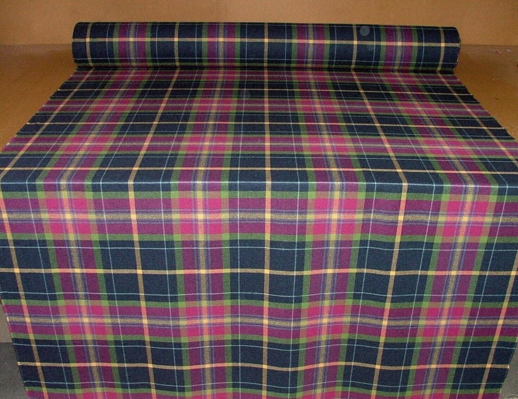 100% Shetland Wool Fuchsia Blue Tartan Check Upholstery Curtain Cushion Fabric