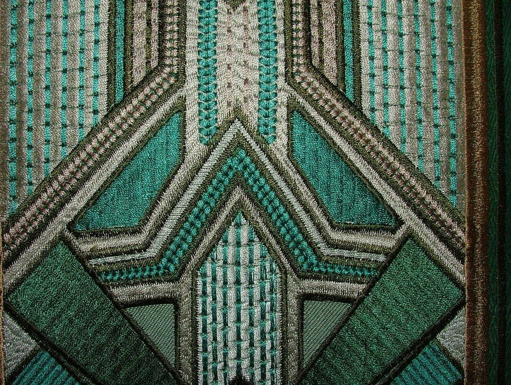 Art Deco Embroidered Gatsby Emerald Jacquard Curtain Upholstery Cushion Fabric