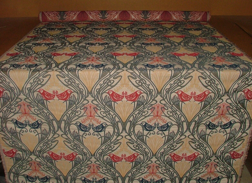 Art Nouveau Bird Red Blue Jacquard Curtain Upholstery Cushion Multi Use Fabric