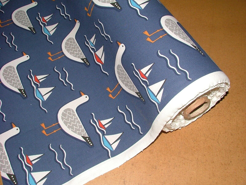 Whitby Seagull Nautical Coastal Cotton Curtain Upholstery Cushion Blind Fabric