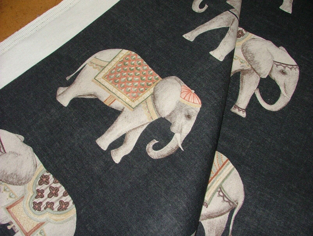 Jaipur Indian Elephant Noir Black Cotton Curtain Upholstery Cushion Blind Fabric