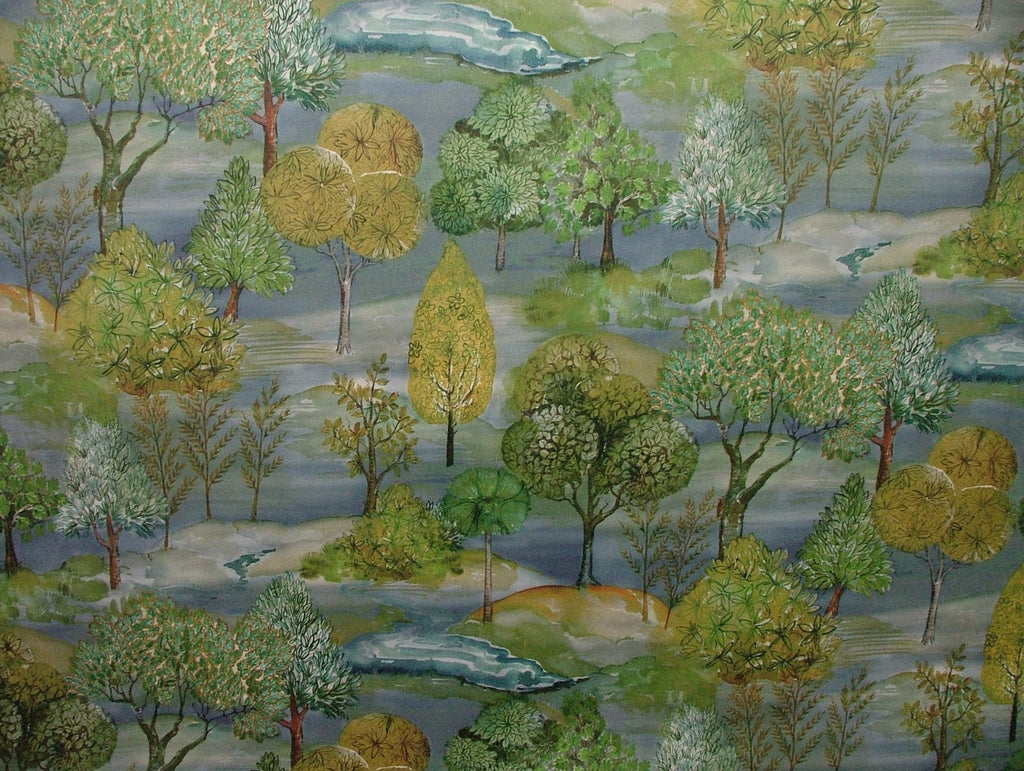 Velvet Cushion Upholstery Fabric - Meadow Trees  Blue Dawn 10 Metre Roll2