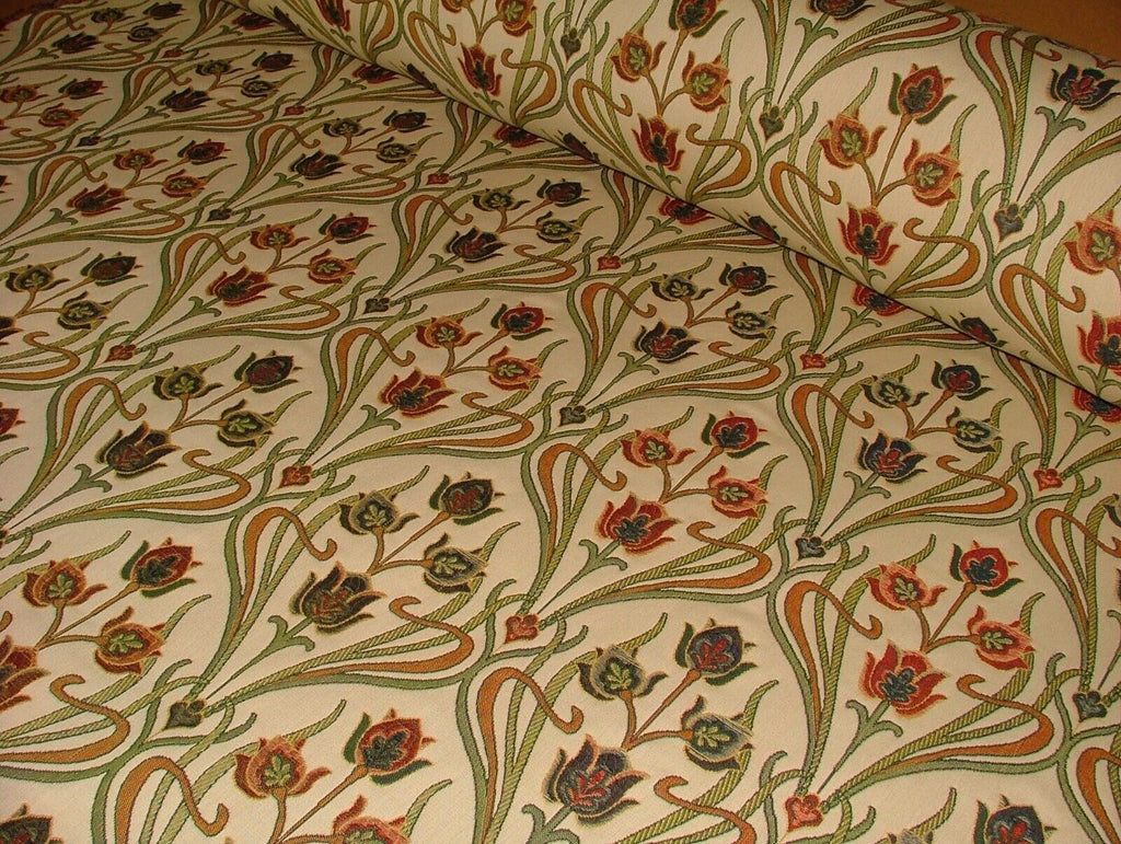 Art Nouveau Pugin Red Blue Gold Jacquard Curtain Upholstery Cushion Fabric