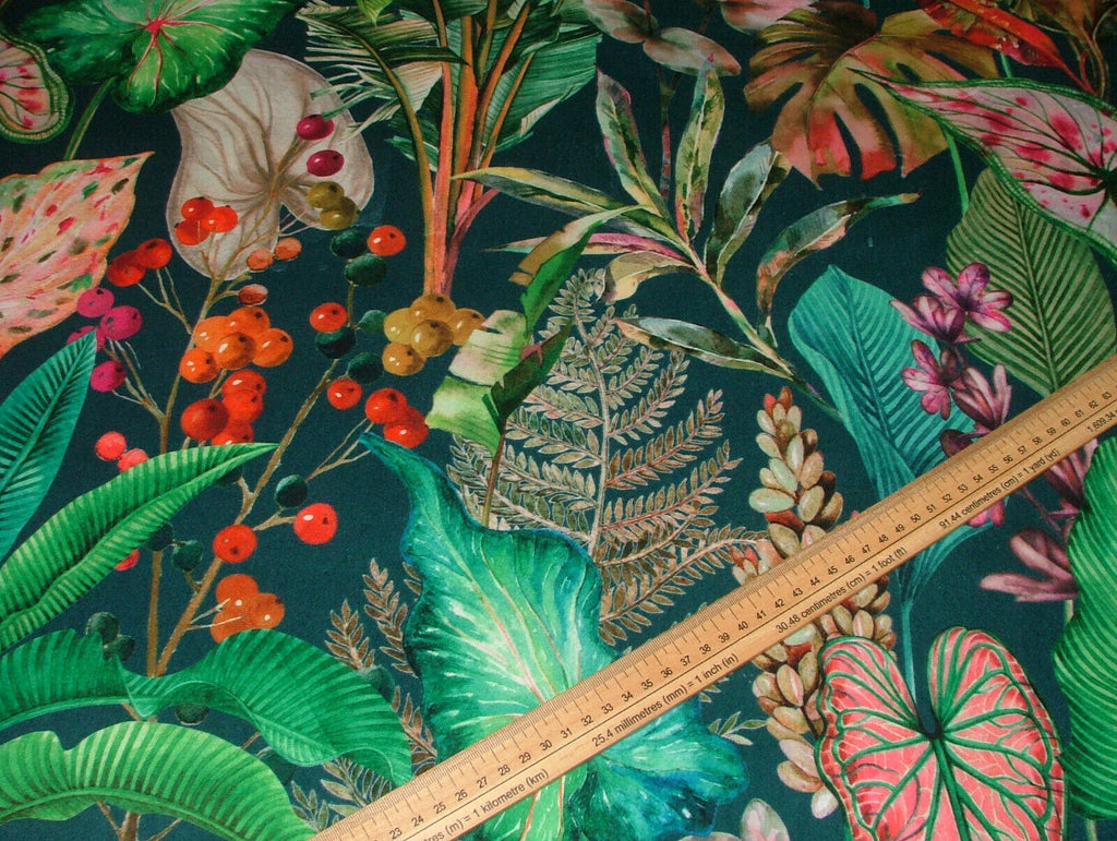 Tropical Palms And Plants Botanical Velvet Fabric Curtain Upholstery Cushion