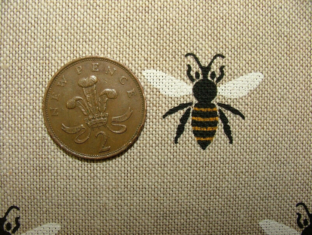 1.4m Honey Bees Linen Look Fabric Curtain Upholstery Cushions Roman Blind Craft5