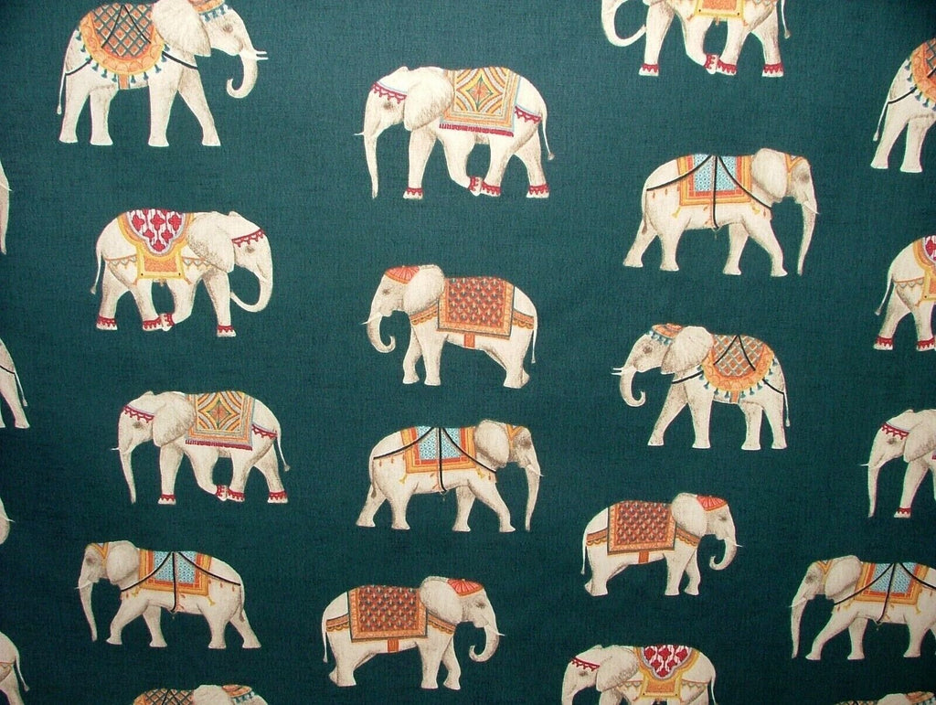 Jaipur Indian Elephant Deep Teal Cotton Curtain Upholstery Cushion Blind Fabric