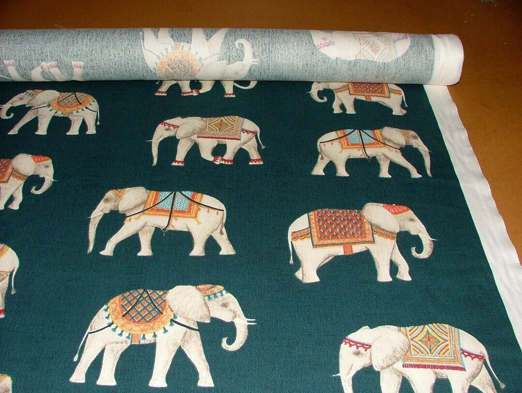 Jaipur Indian Elephant Deep Teal Cotton Curtain Upholstery Cushion Blind Fabric