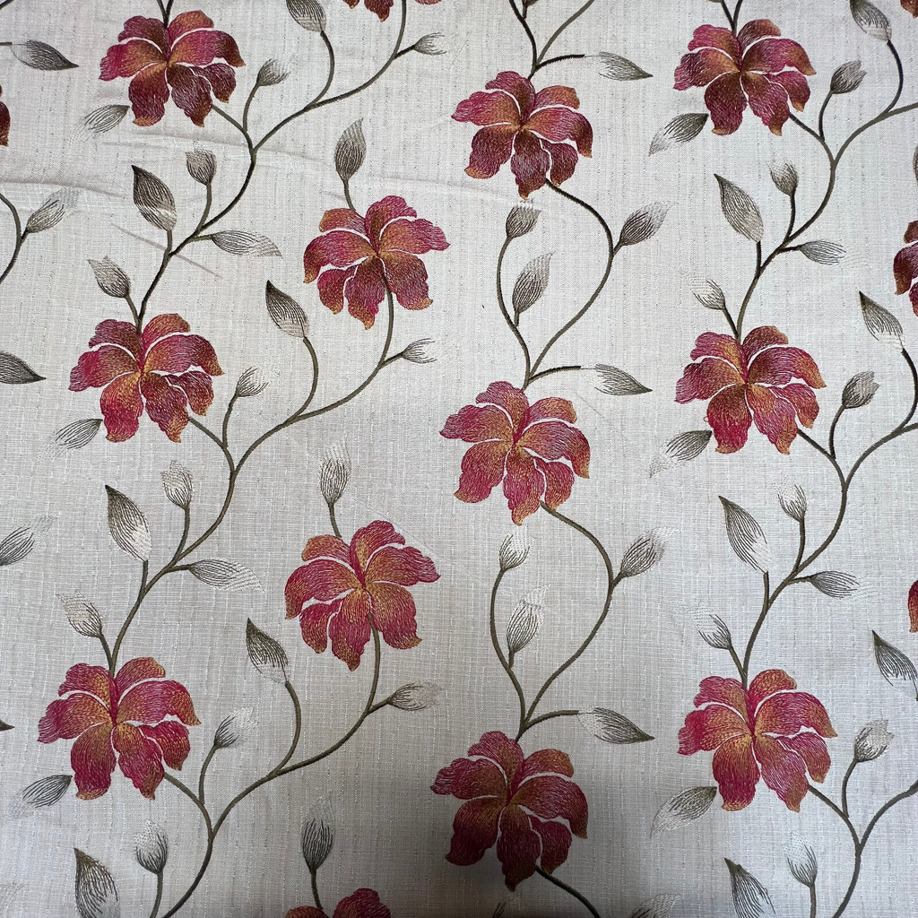 3.1 Metres iLiv Everglade Cherry Premium Embroidered Fabric Curtain Upholstery