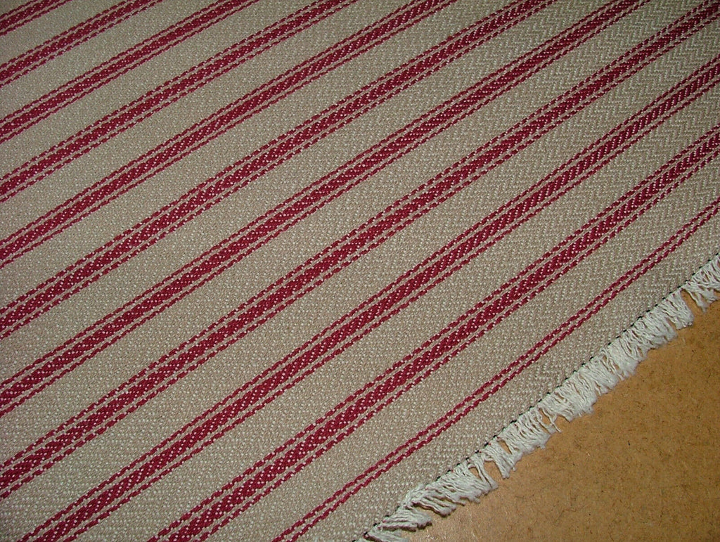 Harrogate Herringbone Berry Beige 100% Cotton Ticking Curtain Upholstery Fabric