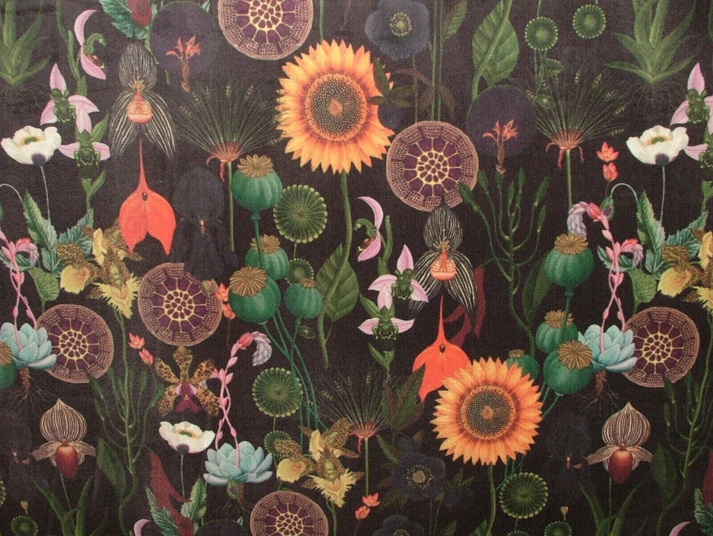 Fantasy Sunflower Noir Black Velvet Fabric Curtain Upholstery Cushion Blind Use