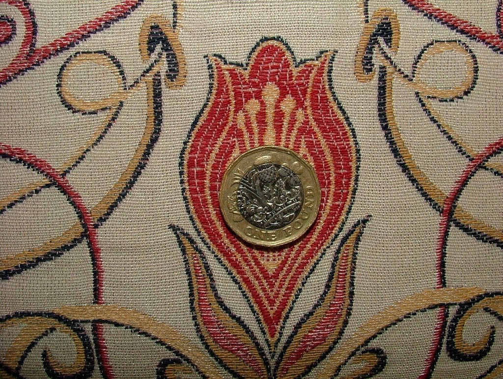 Art Nouveau Tulip Red And Blue Jacquard Curtain Upholstery Cushion Use Fabric