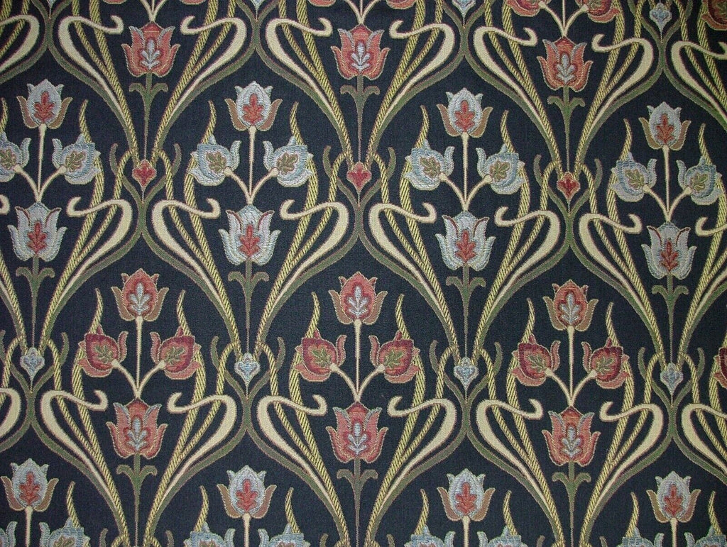 Art Nouveau Pugin Navy Woven Jacquard Curtain Upholstery Cushion Blind Fabric