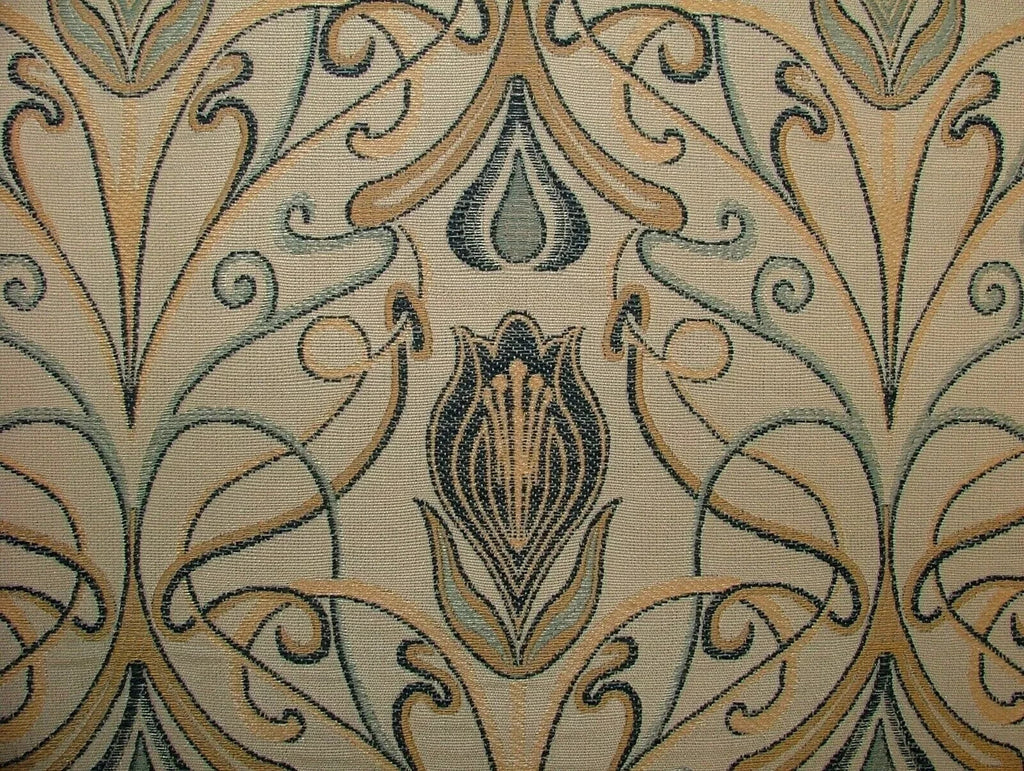 1 Metre Art Nouveau Tulip Navy Blue Jacquard Curtain Upholstery Cushion Fabric0