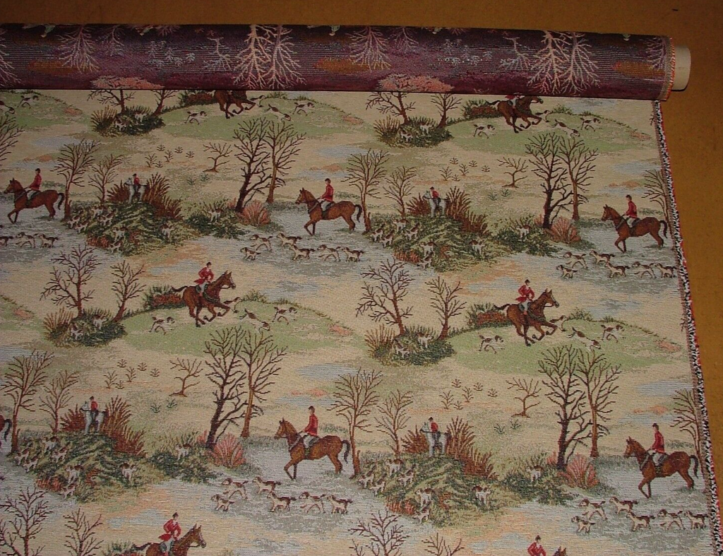 Horse And Hounds Hunting Tapestry Fabric Curtain Upholstery Cushion Blind Use