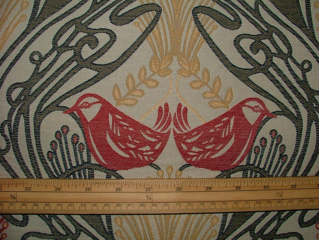 Art Nouveau Bird Red Blue Jacquard Curtain Upholstery Cushion Multi Use Fabric