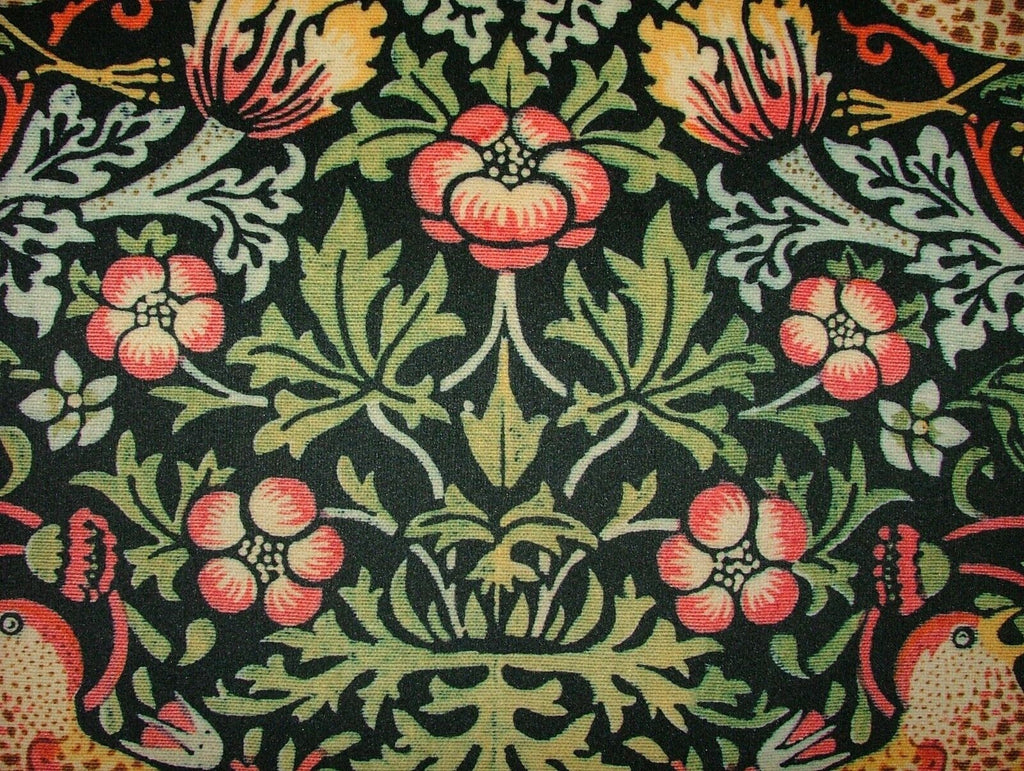 William Morris Strawberry Thief Black Velvet Fabric Curtain Upholstery Cushion