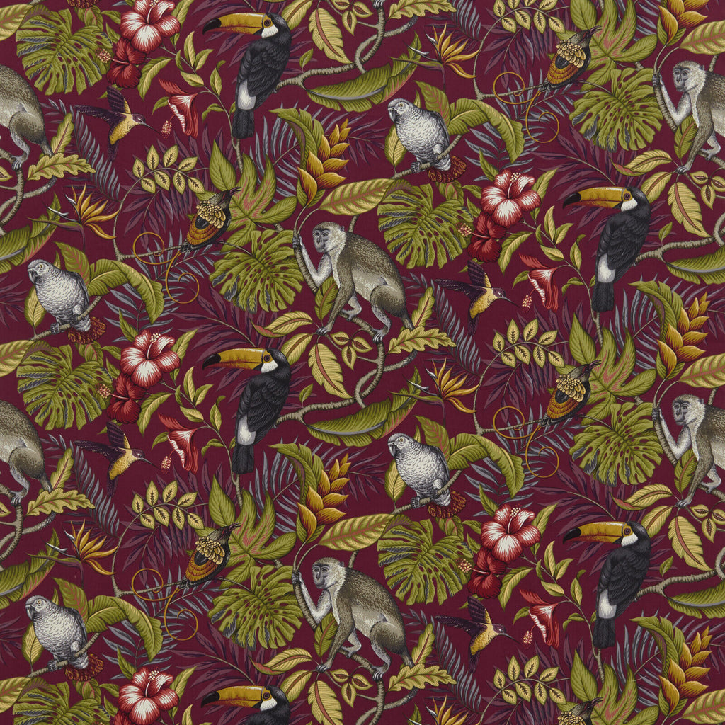 4m iLiv Rainforest Cranberry Tropical Cotton Fabric Curtain Upholstery Cushion