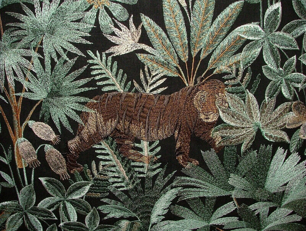 Tropical Forest Tiger Canopy Embroidered  Fabric Curtain Upholstery Cushion