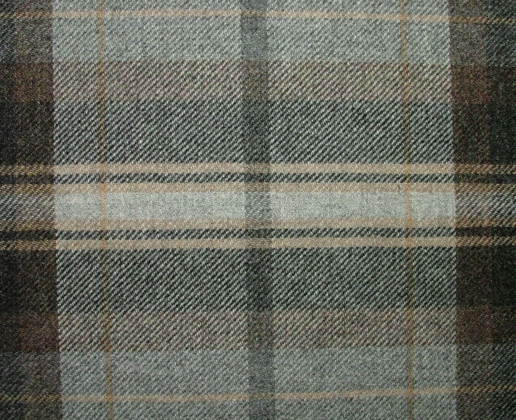 100% Shetland Wool Grey Black Brown Tartan Upholstery Curtain Cushion Fabric