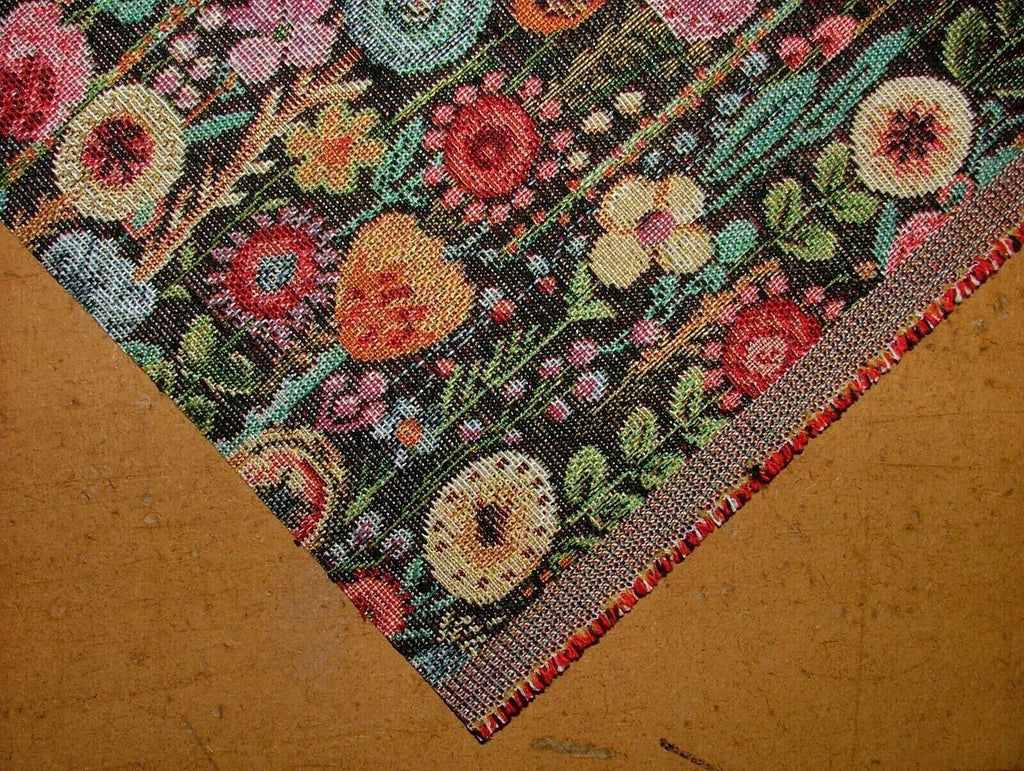 Cottage Garden Floral Black Tapestry Fabric Curtain Upholstery Cushion Throws