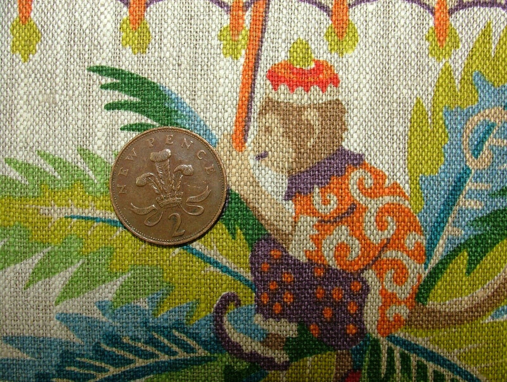 Monkey Parasol French 100% Linen Fabric Curtain Roman Blind Cushion Upholstery